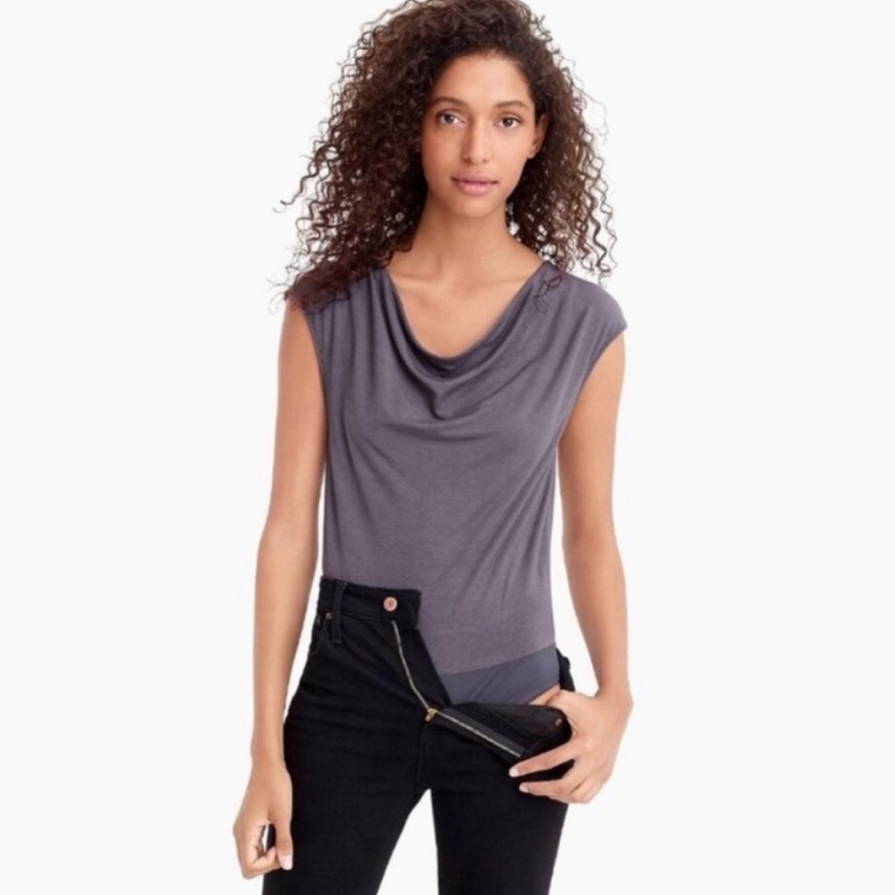J. Crew 365 Stretch Cowl Bodysuit Medium Gray Charcoal Grey Cap Sleeve